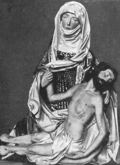 Euerdorf. Pfarrkirche. Pieta. Unbekannter Meister um 1490. Bürgerl. Spätgotik. Bedeutsame Arbeit.